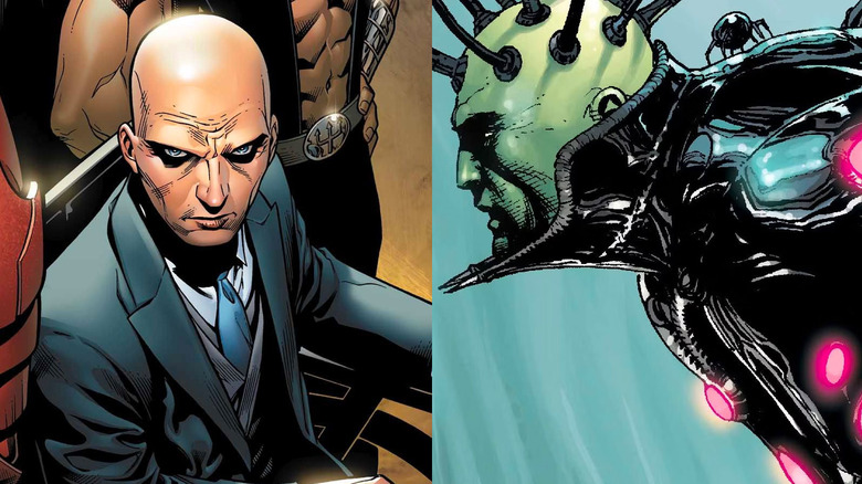 Split image of Professor X and Brainiac