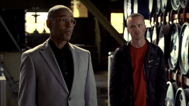 Giancarlo Esposito as Gus Fring and Aaron paul as Jesse Pinkman