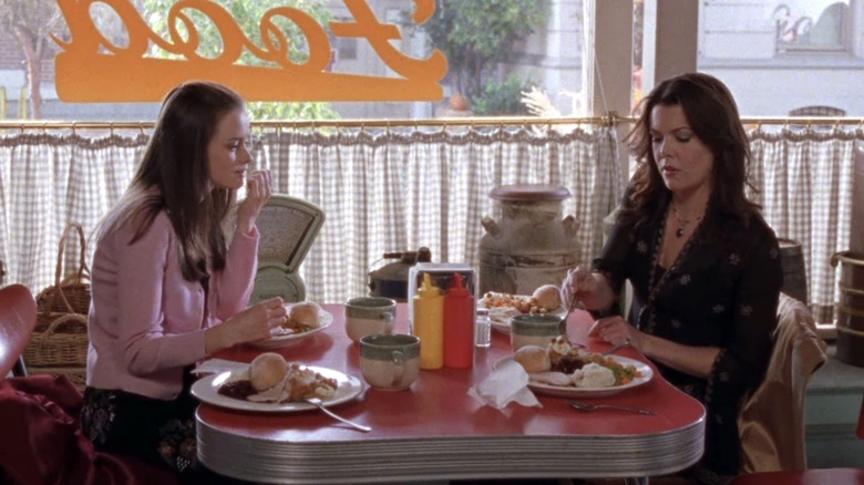 Rory and Lorelai eating meal