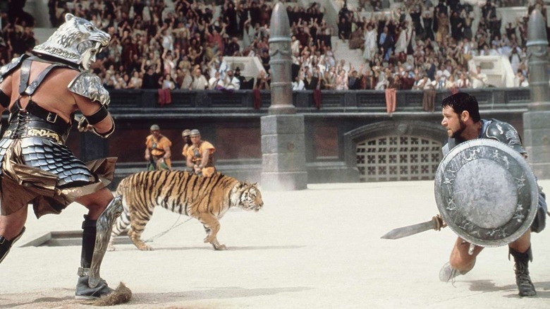 Gladiators and tiger in Colosseum