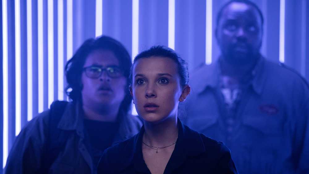 Millie Bobby Brown, Julian Dennison and Brian Tyree Henry in Godzilla vs Kong