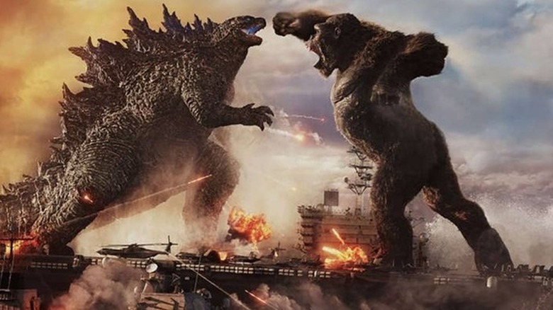 Godzilla and King Kong fighting