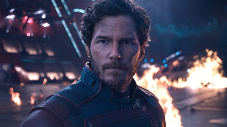 Peter Quill in fiery hanger