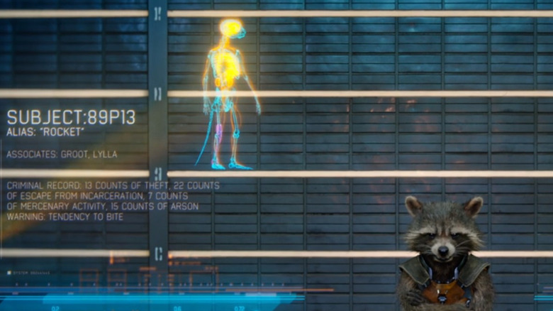 Rocket Raccoon standing against wall