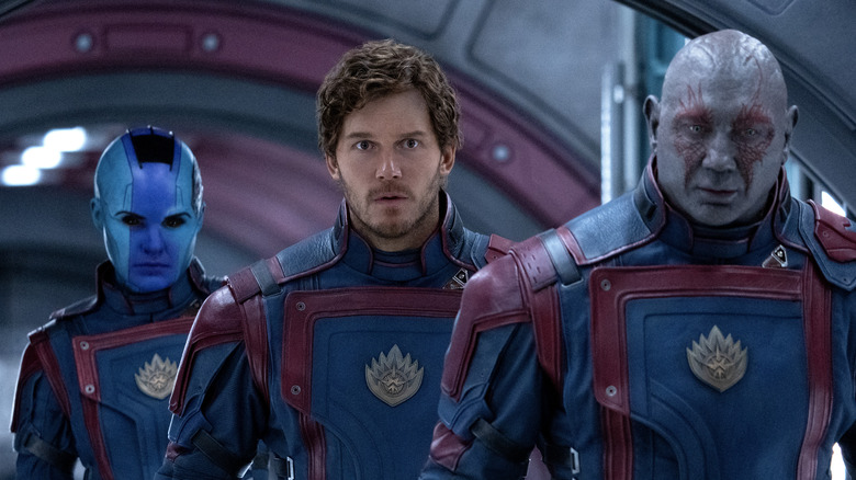 Nebula, Star-Lord and Drax through their ship