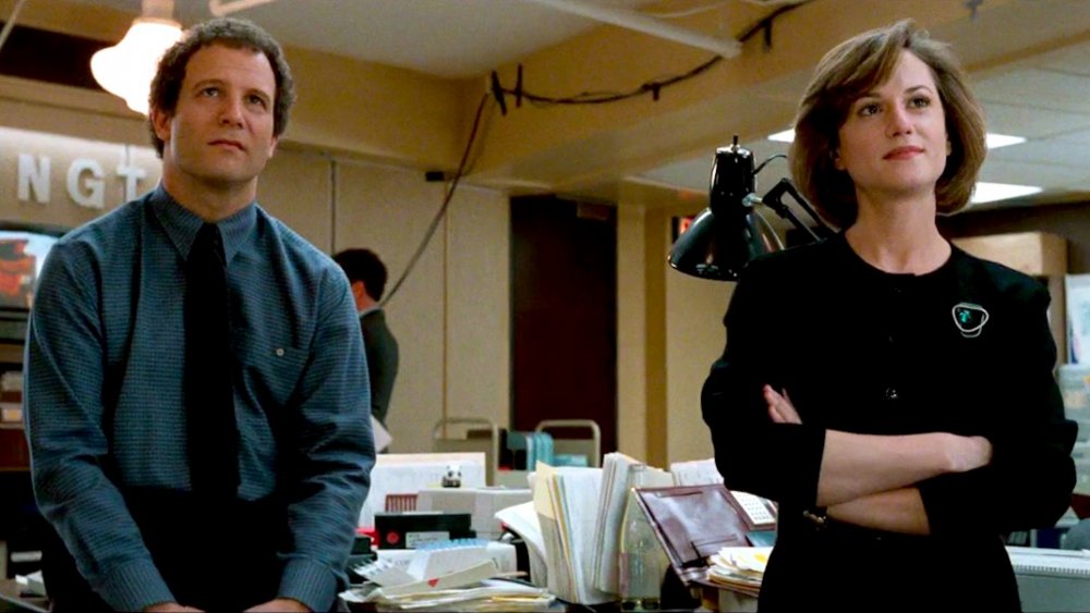 Albert Brooks as Aaron Altman and Holly Hunter as Jane Craig in Broadcast News