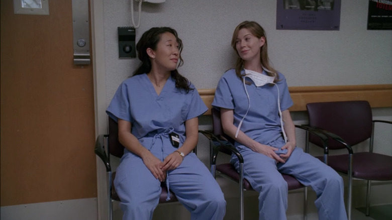 Cristina and Meredith looking at each other