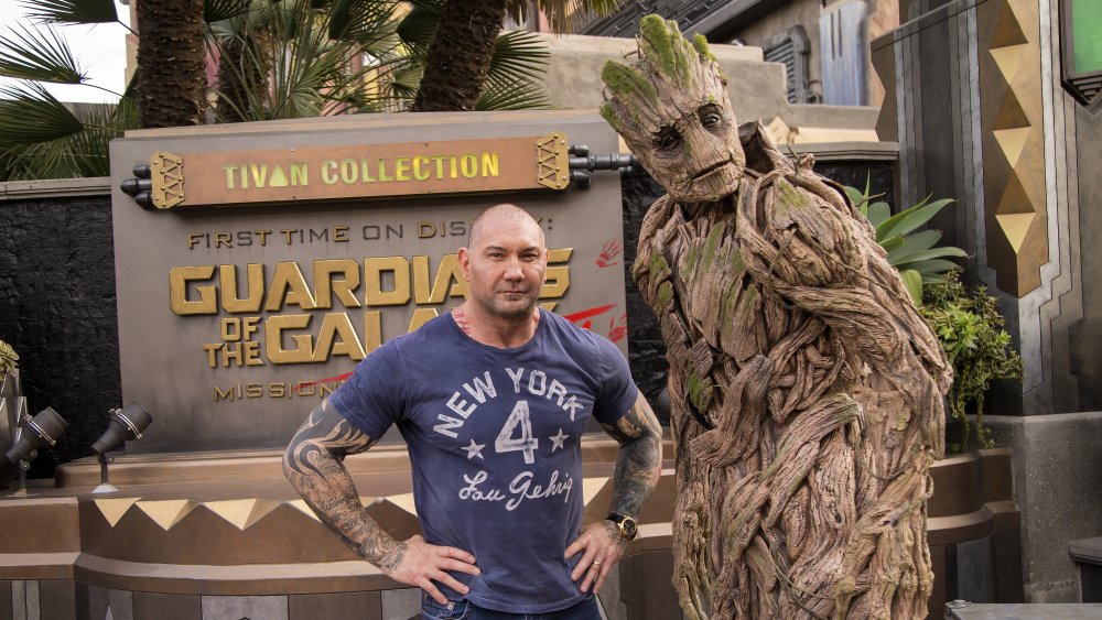 Groot and Dave Bautista in Disneyland