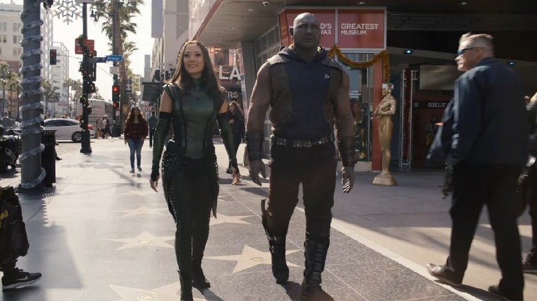 Mantis and Drax walking down street