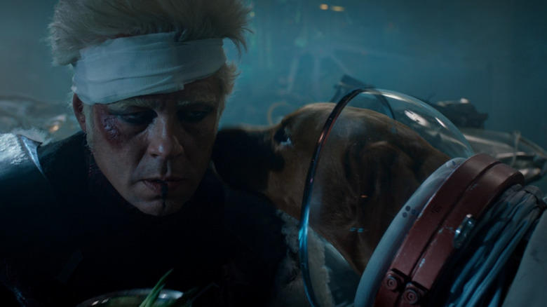 Cosmo licks the Collector at the end of Guardians of the Galaxy