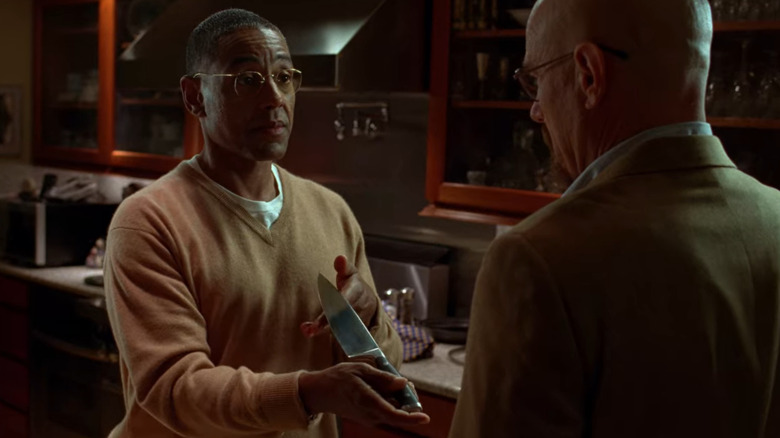 Gus Fring holding knife