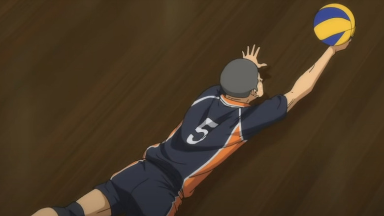 Tanaka makes a save in Haikyuu!!