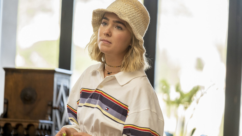 Haley Lu Richardson wearing a bucket hat