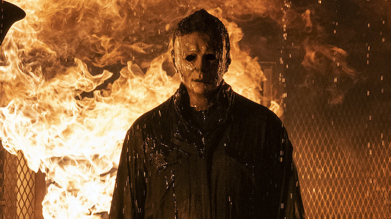 Michael Myers walking out of the fire