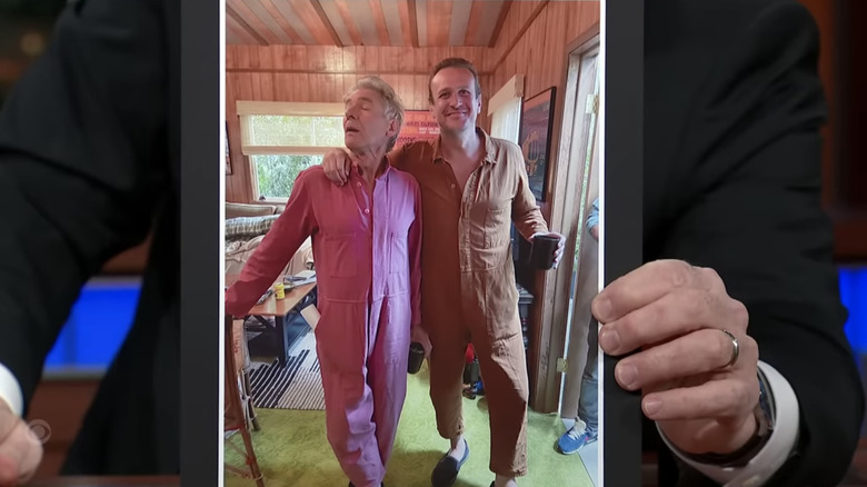 A photo of Ford and Segel in jumpsuits