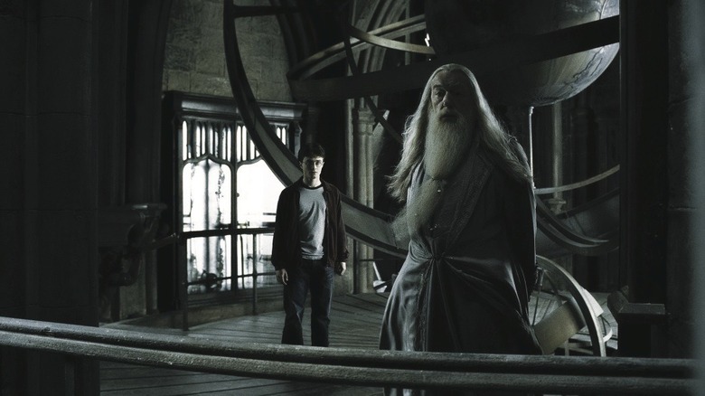 Dumbledore and Harry atop Astronomy Tower