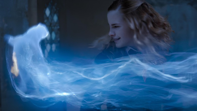 Hermione Granger smiling at her Patronus