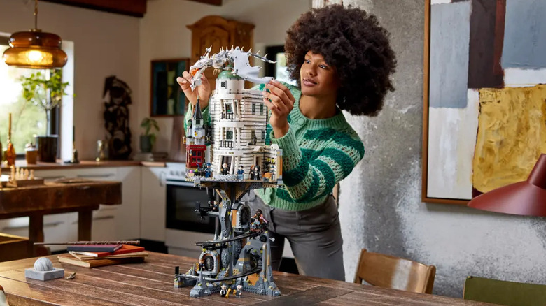 Woman building LEGO set