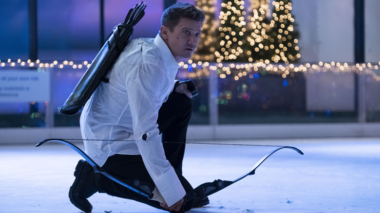 Clint Barton crouching on ice