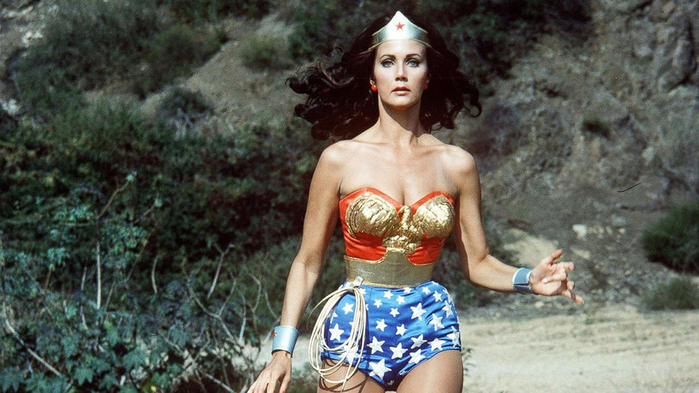 Lynda Carter running as Wonder Woman