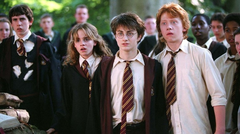 Harry Ron Hermione looking nervous