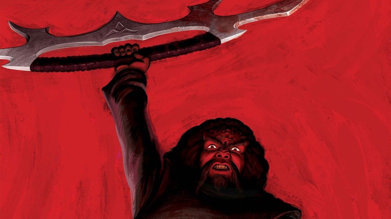 Klingon holding up bat'leth