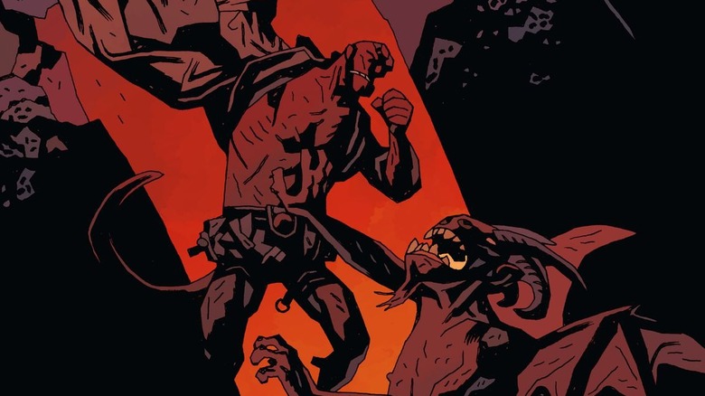 Hellboy fighting a demon