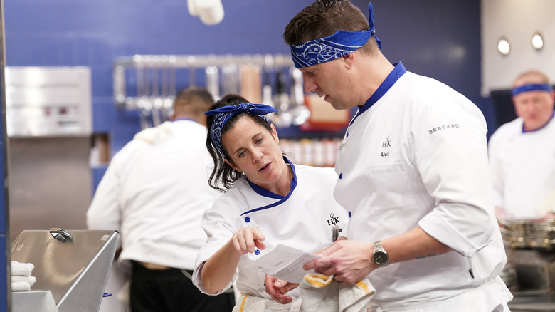 Blue team competing on Hell's Kitchen