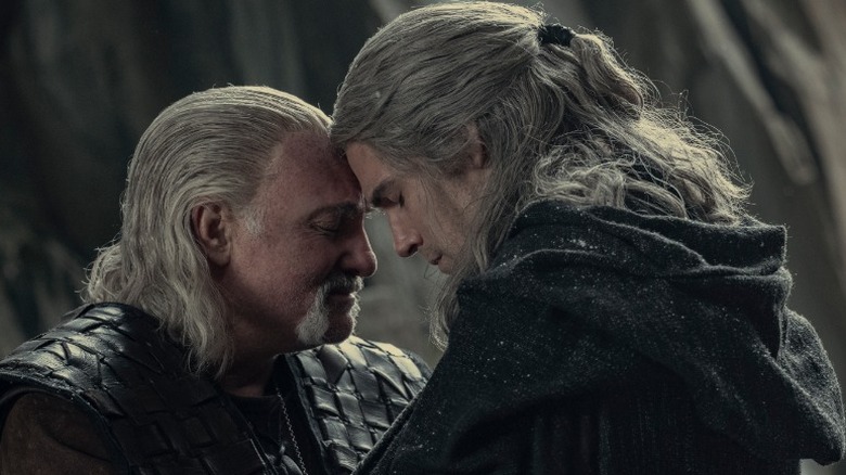 Vesemir and Geralt embrace