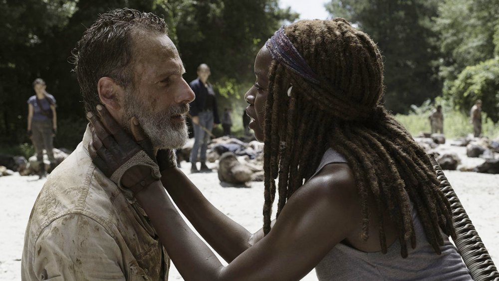 Danai Gurira as Michonne and Andrew Lincoln as Rick Grimes on The Walking Dead