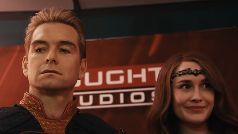Homelander and Queen Maeve shooting a commercial