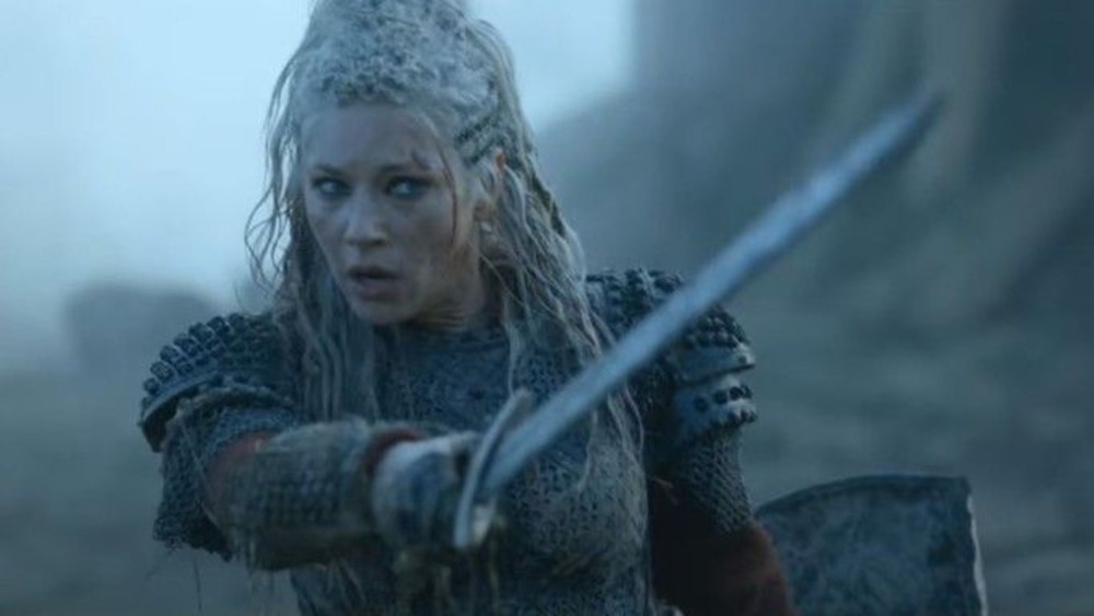 Lagertha (Kathryn Winnick) draws her sword on Vikings