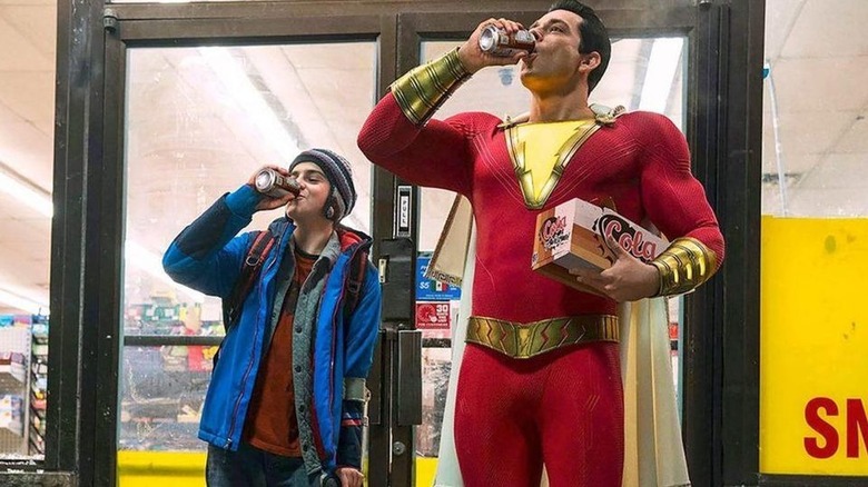 Shazam drinking soda