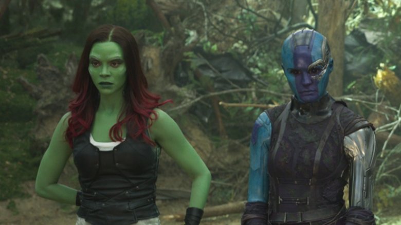 Zoe Saldana and Karen Gillian in Guardians of the Galaxy Vol. 2