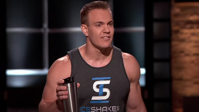 Shark Tank Chris Gronkowski holding Ice Shaker 