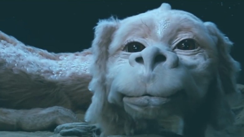 Falcor lying down and smiling