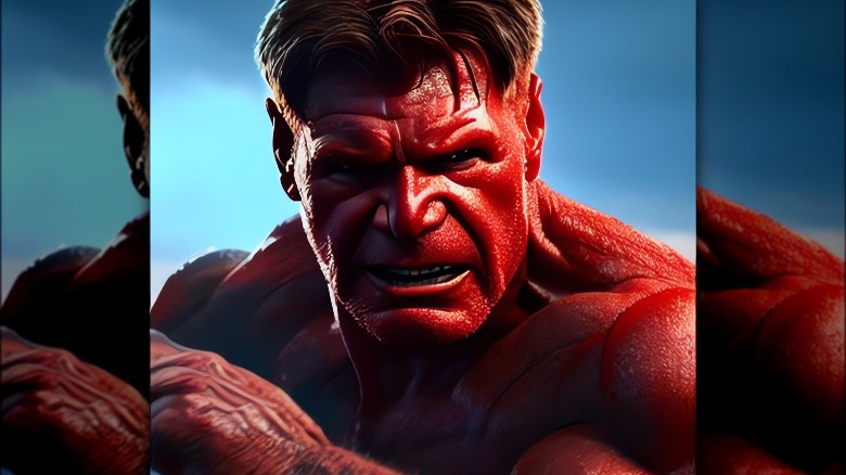 Fan art of Harrison Ford as Red Hulk