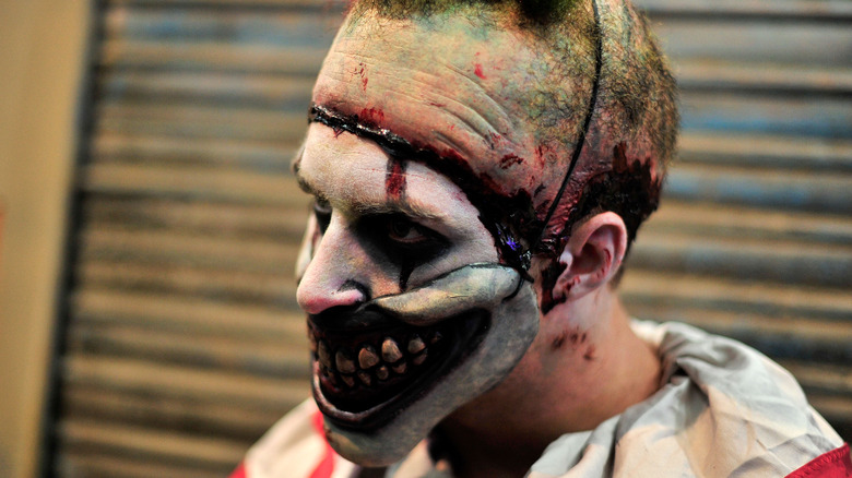 Close-up of Twisty the Clown's mask