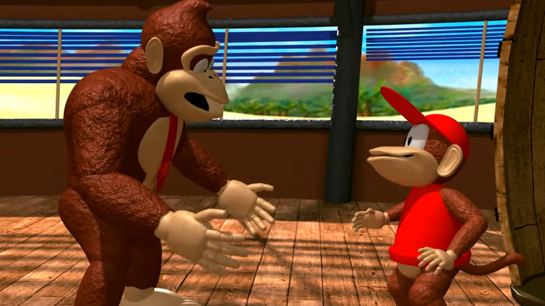 Donkey Kong talking to Diddy Kong