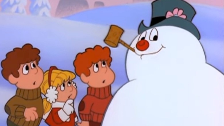 Frosty and the kids standing together