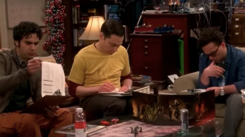 Raj, Sheldon, and Leonard in the living room