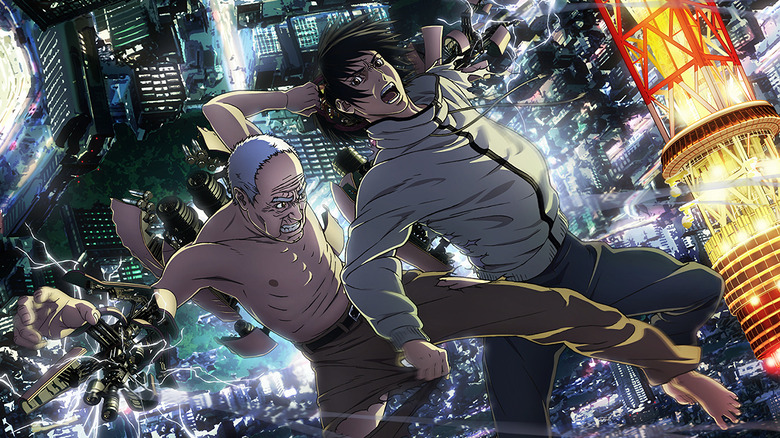 Inuyashiki and Hiro fighting robots