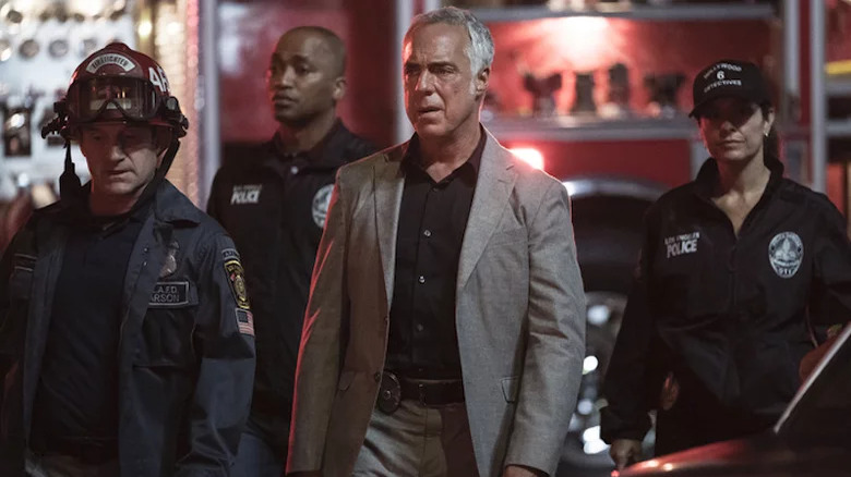 Titus Welliver with police and fire department