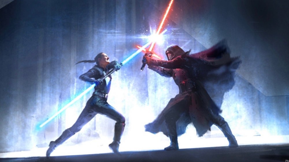 Concept art of Rey battling Kylo from "Star Wars: Episode IX - Duel of the Fates"