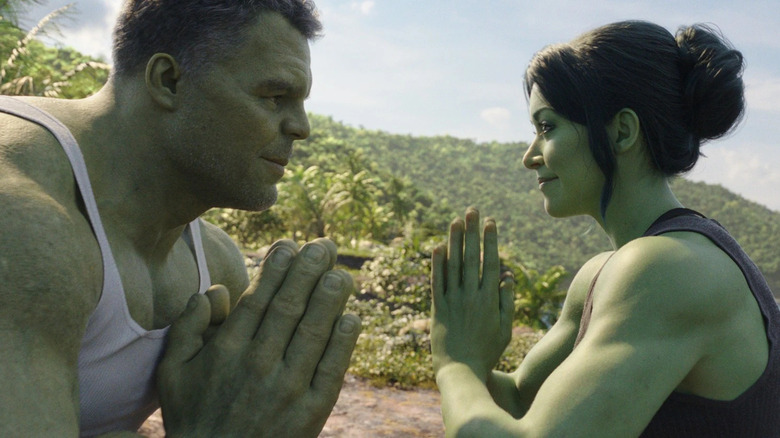 Hulk and She-Hulk face each other