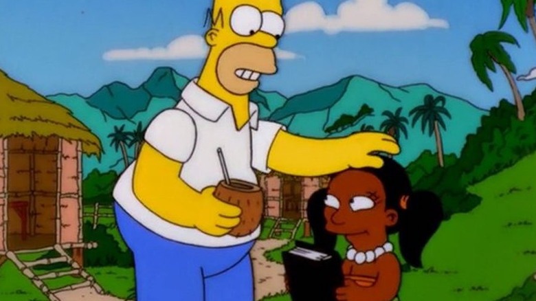 Homer Simpson and Oovilu-Eeoo-Kitana-Wanjay or Lisa Jr. on The Simpsons