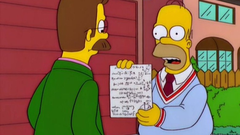 Homer proving the nonexistence of God to Ned Flanders