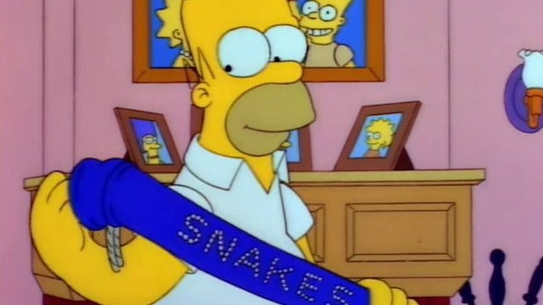 Homer Simpson with snake whacking stick