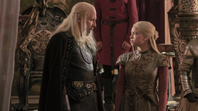 Milly Alcock as Rhaenyra Targaryen and Paddy Considine as King Viserys