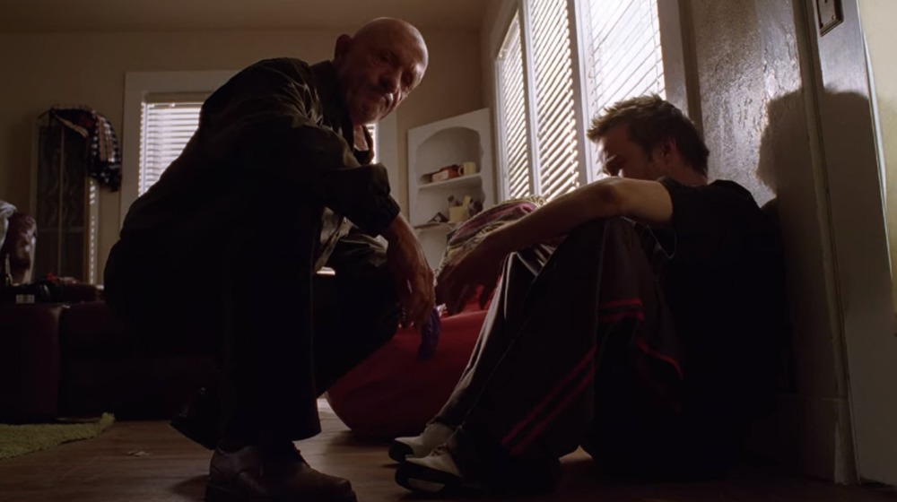 Jonathan Banks as Mike Ehrmantraut with Aaron Paul's Jesse Pinkman in Breaking Bad season 2's ABQ episode